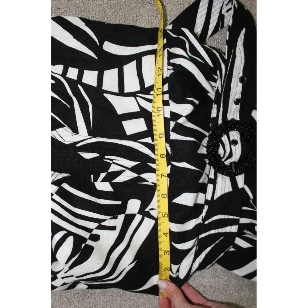 Tahari Black White Palm Leaf Sleeveless Wide Leg Belted Jumpsuit‎ Pockets Size 4